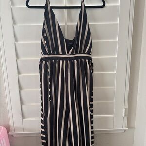 Striped Black and Cream V-Neck Jumpsuit